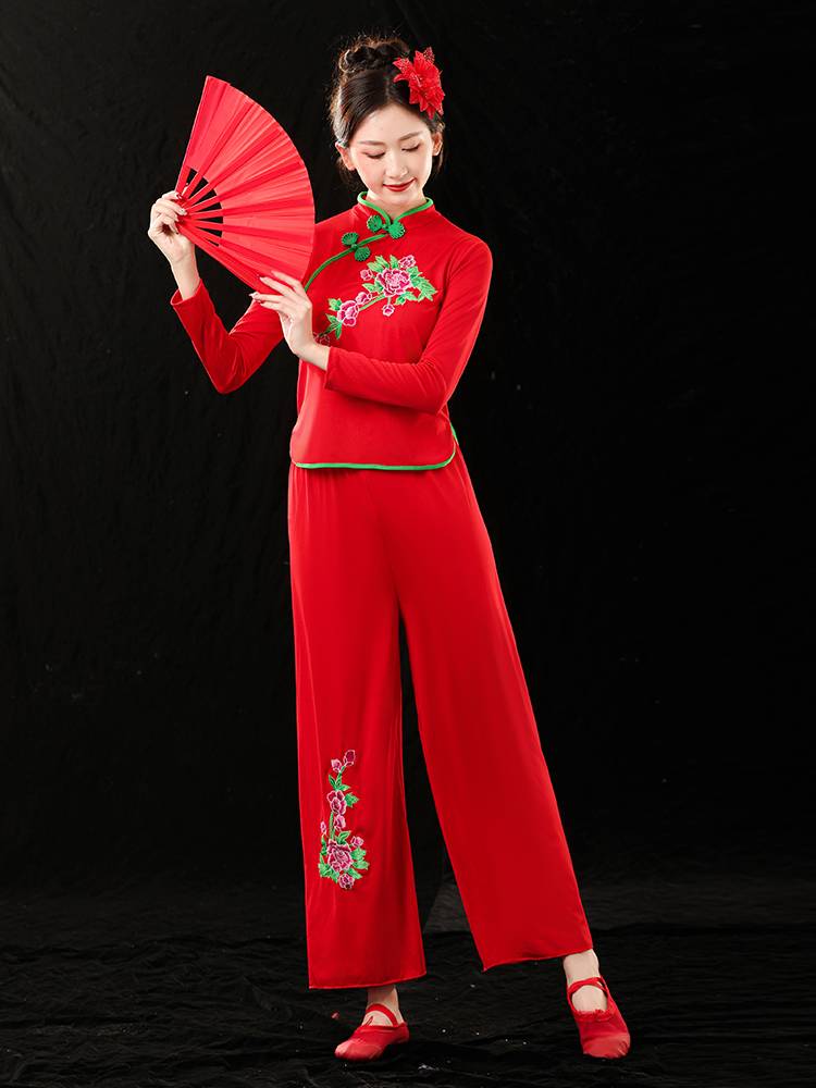 New Yangge service female square dance suit performance service middle -aged and elderly group fan dance waist drum national style clothing