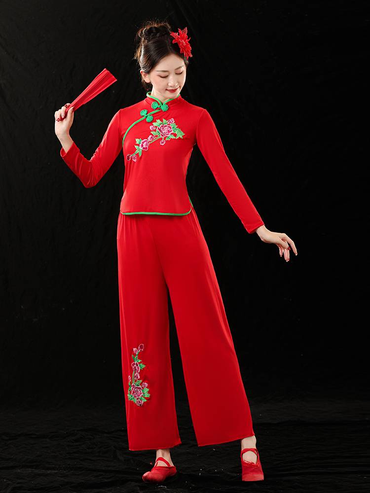 New Yangge service female square dance suit performance service middle -aged and elderly group fan dance waist drum national style clothing