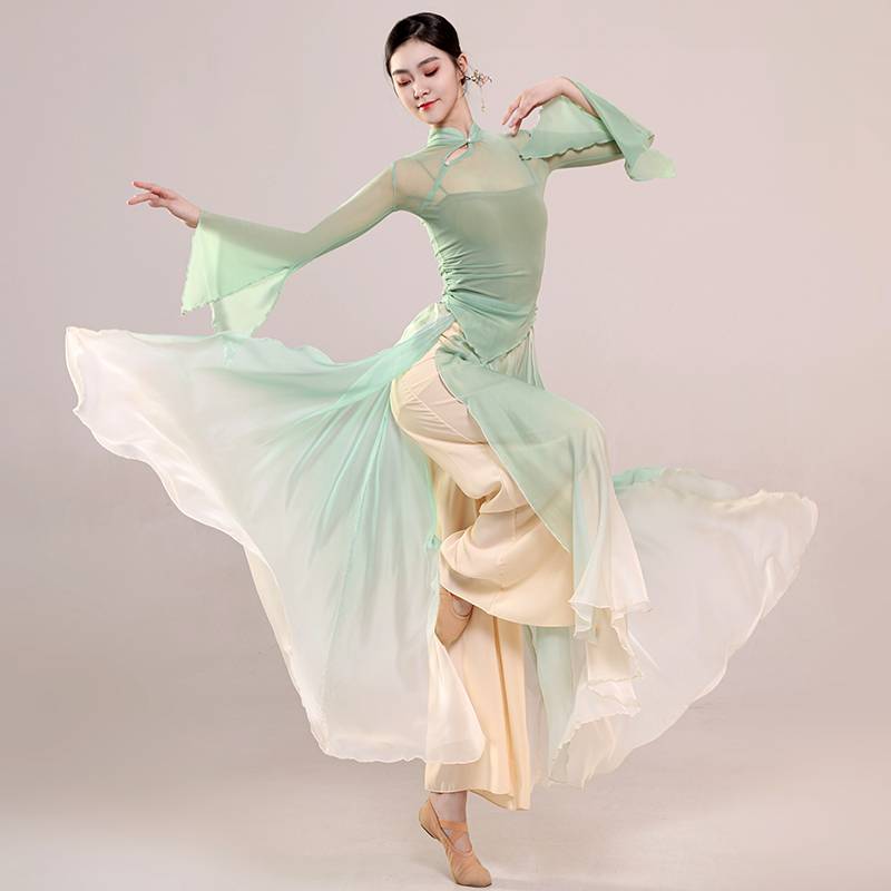 Classical dance clothing new elastic mesh tops, elegant yarn dress, practice clothes Chinese dance nation performance clothing