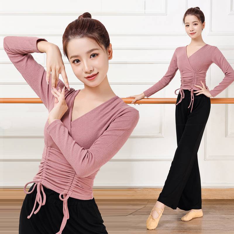 Dance service suit set V -neck female top teacher modern practice service long -sleeved classical national dancing new