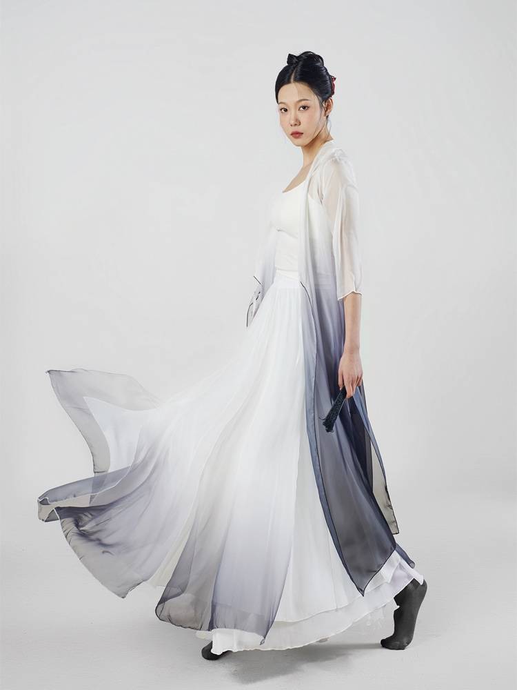 China Performance Service Smoke Cloud Classical Dance Black and White Ink Dance Skirt Book Jane National Dance Practice Performance Performance