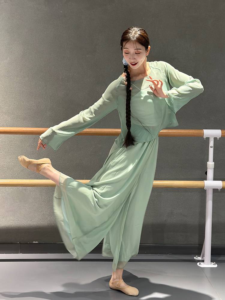 Classical dance elegant dance clothing chiffon wide -leg pants green dance performance pants classical dance rhyme yoga pants