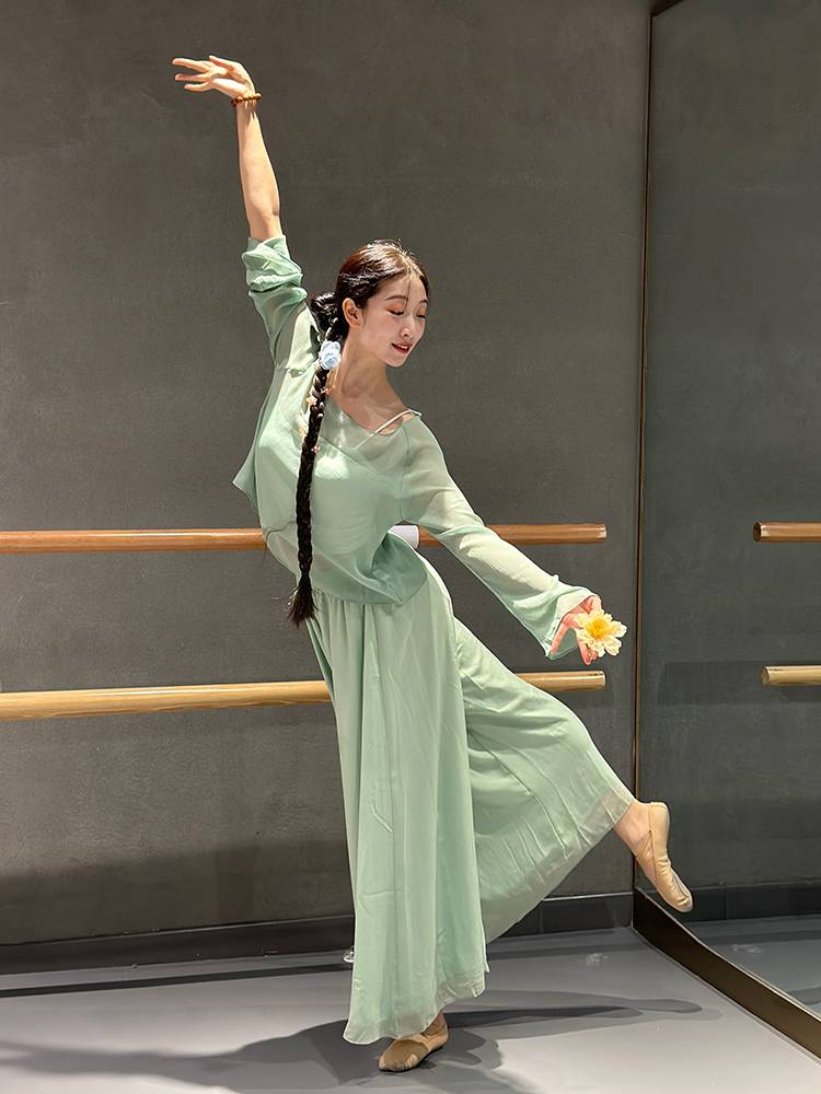 Classical dance elegant dance clothing chiffon wide -leg pants green dance performance pants classical dance rhyme yoga pants