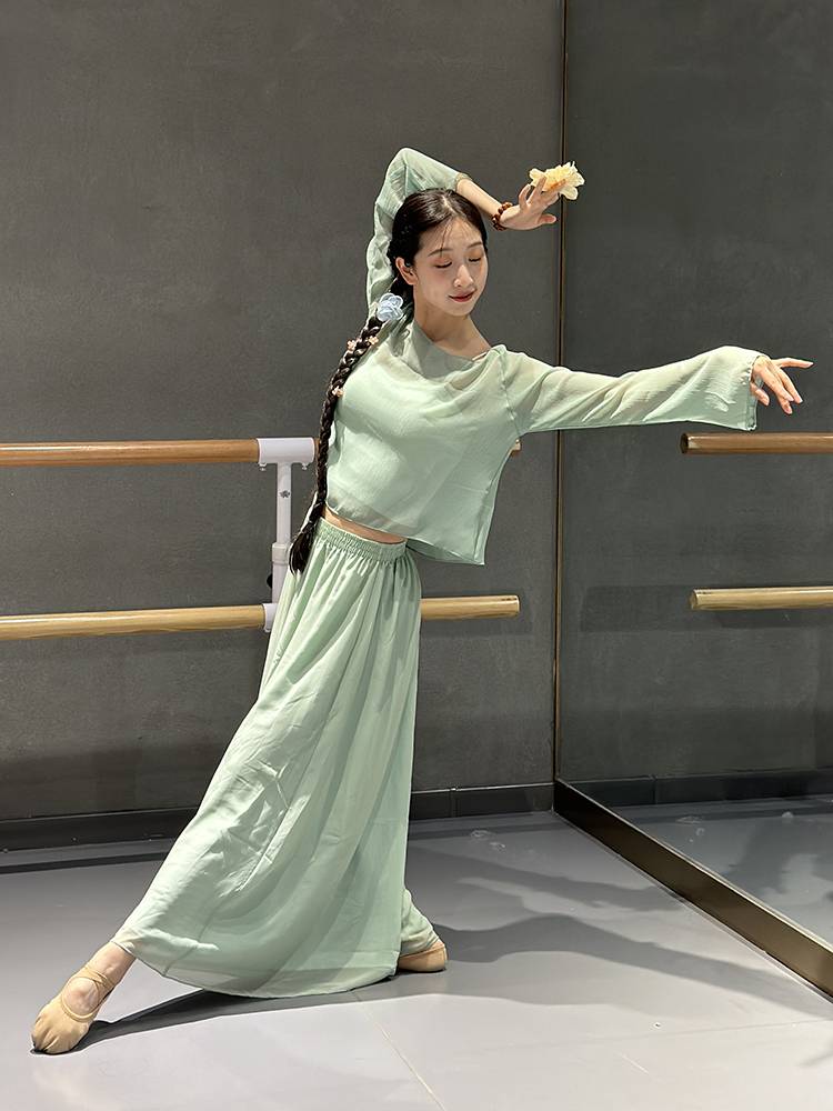 Classical dance elegant dance clothing chiffon wide -leg pants green dance performance pants classical dance rhyme yoga pants