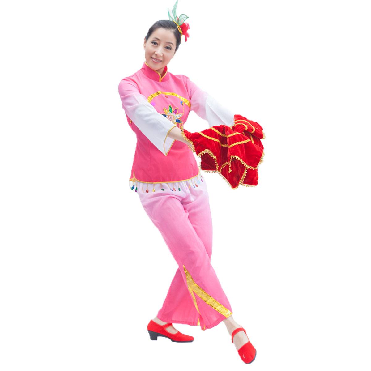 Middle -aged and elderly Yangge service ethnic dance clothing performance service women's fan dance service new hanging pearl transition color stage