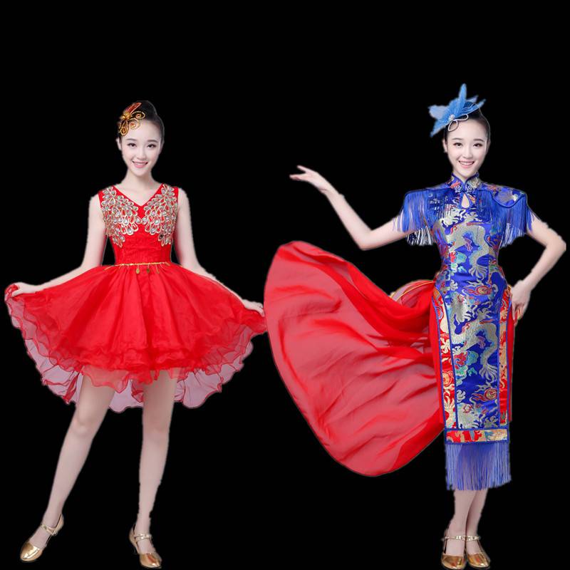 The opening dance song and dance performance service girl elegant Chinese modern dance love country red song red flag chanting show
