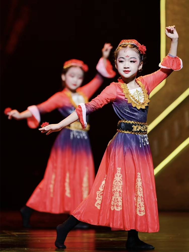 Blooming Xinjiang Dance Uymented Children's Dance Series A glass of wine pingle drum girls' national performance clothes big skirt