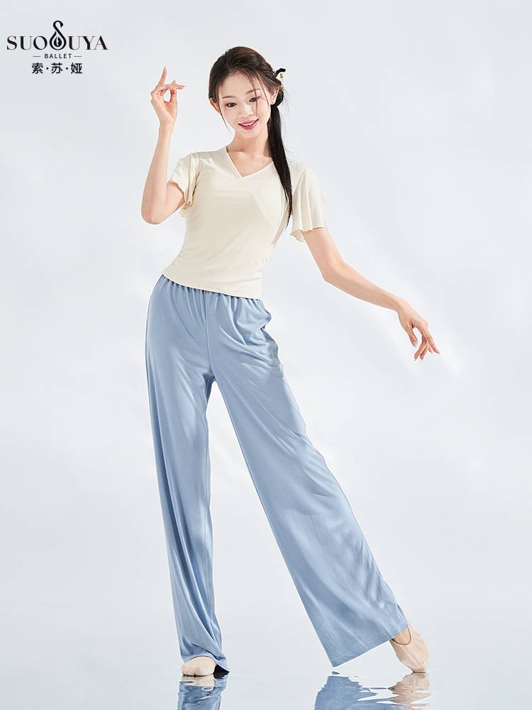 Susuya classical dance exercises V -neck repair short sleeves daily can wear ethnic Chinese dance professional dance top
