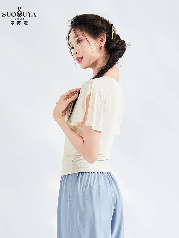 Susuya classical dance exercises V -neck repair short sleeves daily can wear ethnic Chinese dance professional dance top