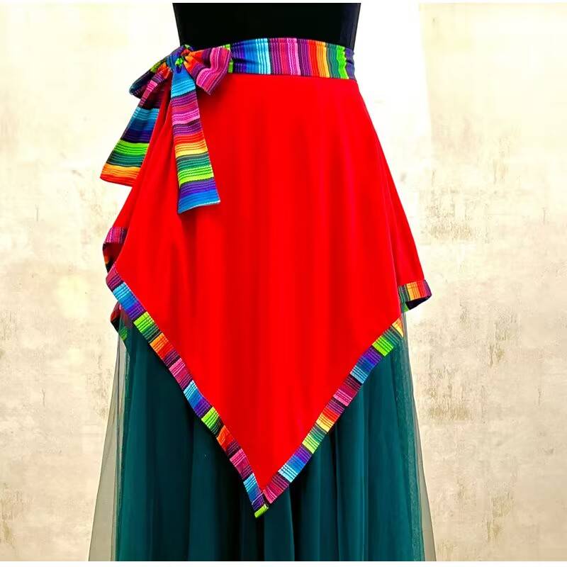 Perform dance dance Tibetan dance national dance skirt performance half -body small red skirt dancing dance skirt female square dance small waist skirt