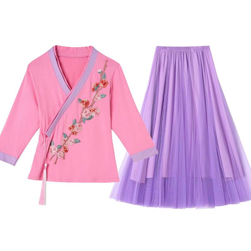 Chinese style classical dance clothing middle -aged and elderly nation dance clothing net yarn long skirt women's square dance jacket