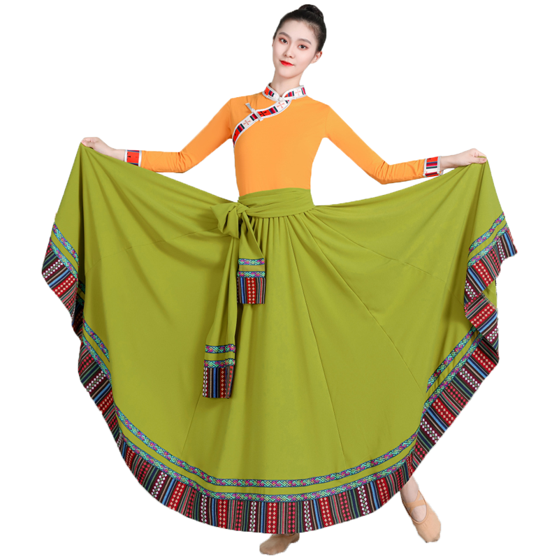 Tibetan dance dress women's semi-long-skirt ethnic dance practice plaza dance suit