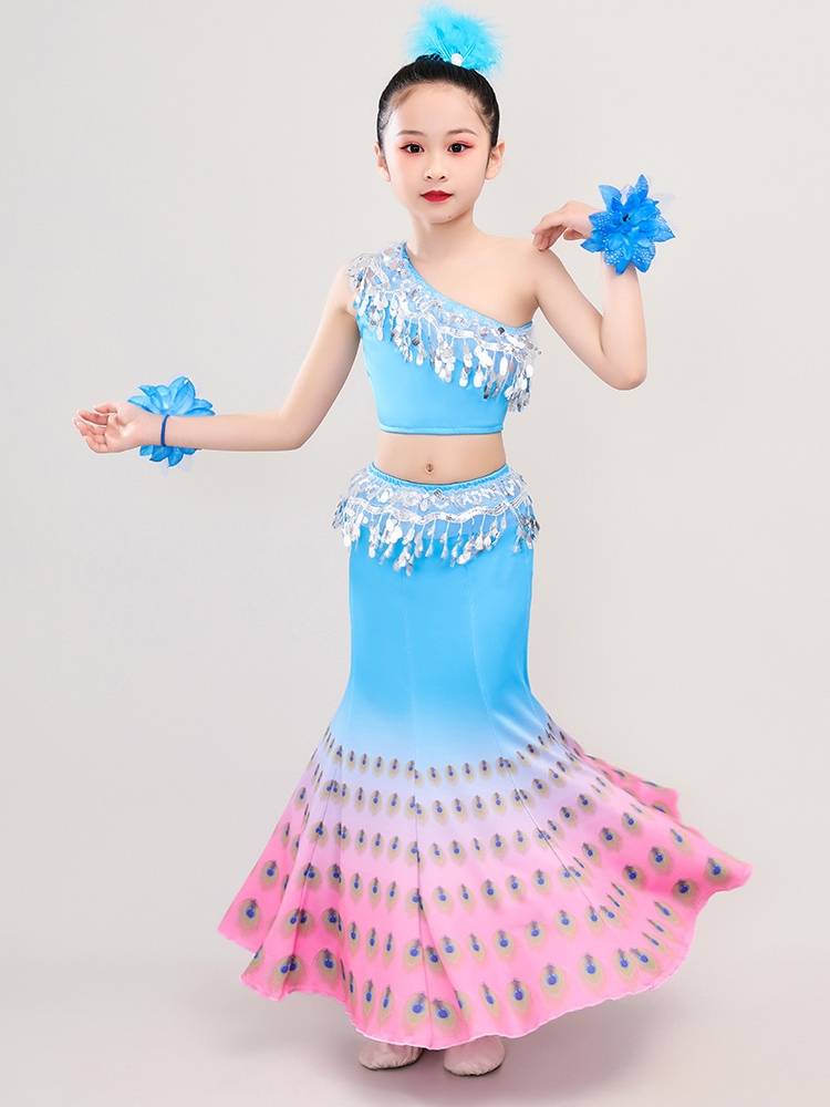 New Adult Children Dai Dance Performance Dress Practice Practice National Halway Skirt Gradient Skirt Skirt Fish Tail Skirt