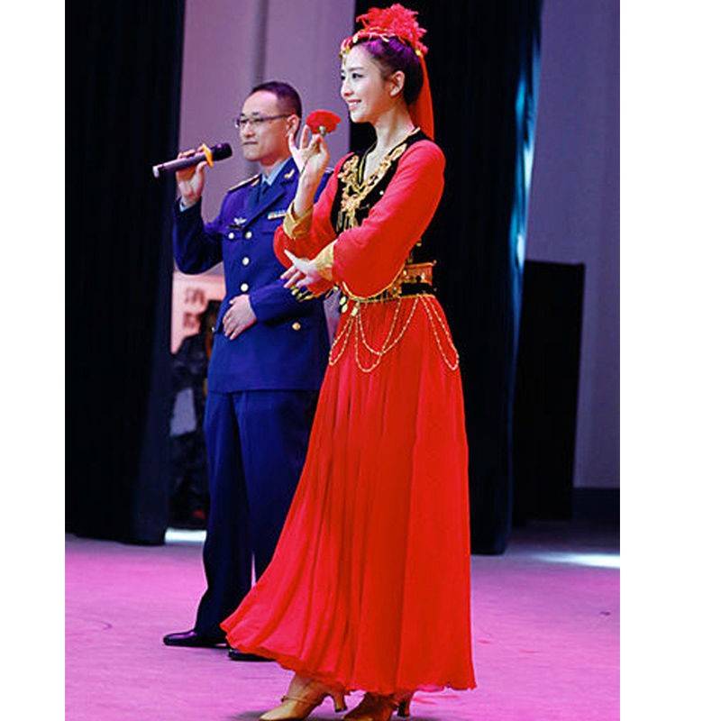 Tong Liya's same model Xinjiang dance performance service opening dance big skirt adult female red long -sleeved Uyghur clothing