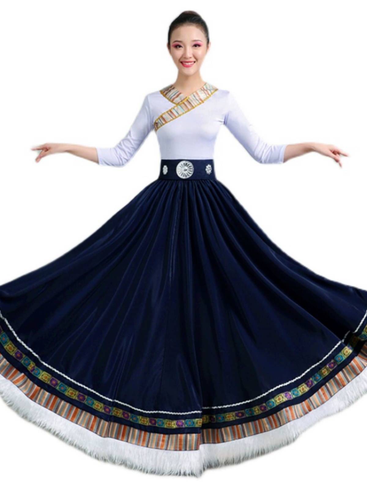 New Tibetan dance dress skirt test skirt student dance skirt national style big skirt water sleeve top