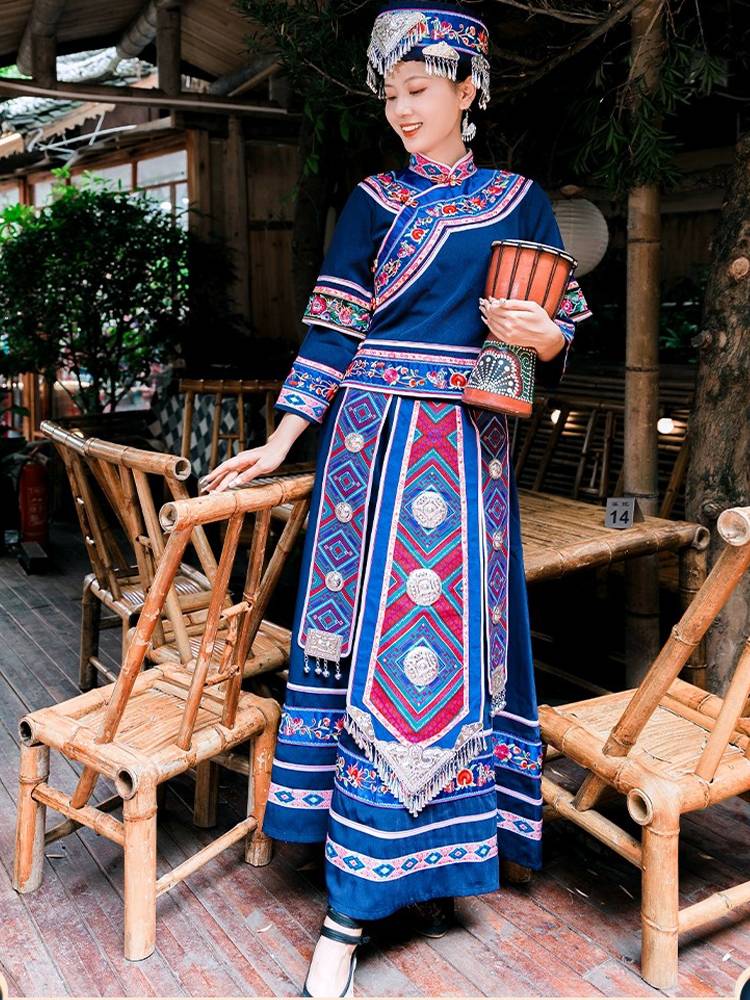 March Three Periods of Yunnan Ethnic Minority Clothing Female Embroidered Long Skirt Miao Family Dance Zhuang Tuzhuzhuang Traditional Costume New