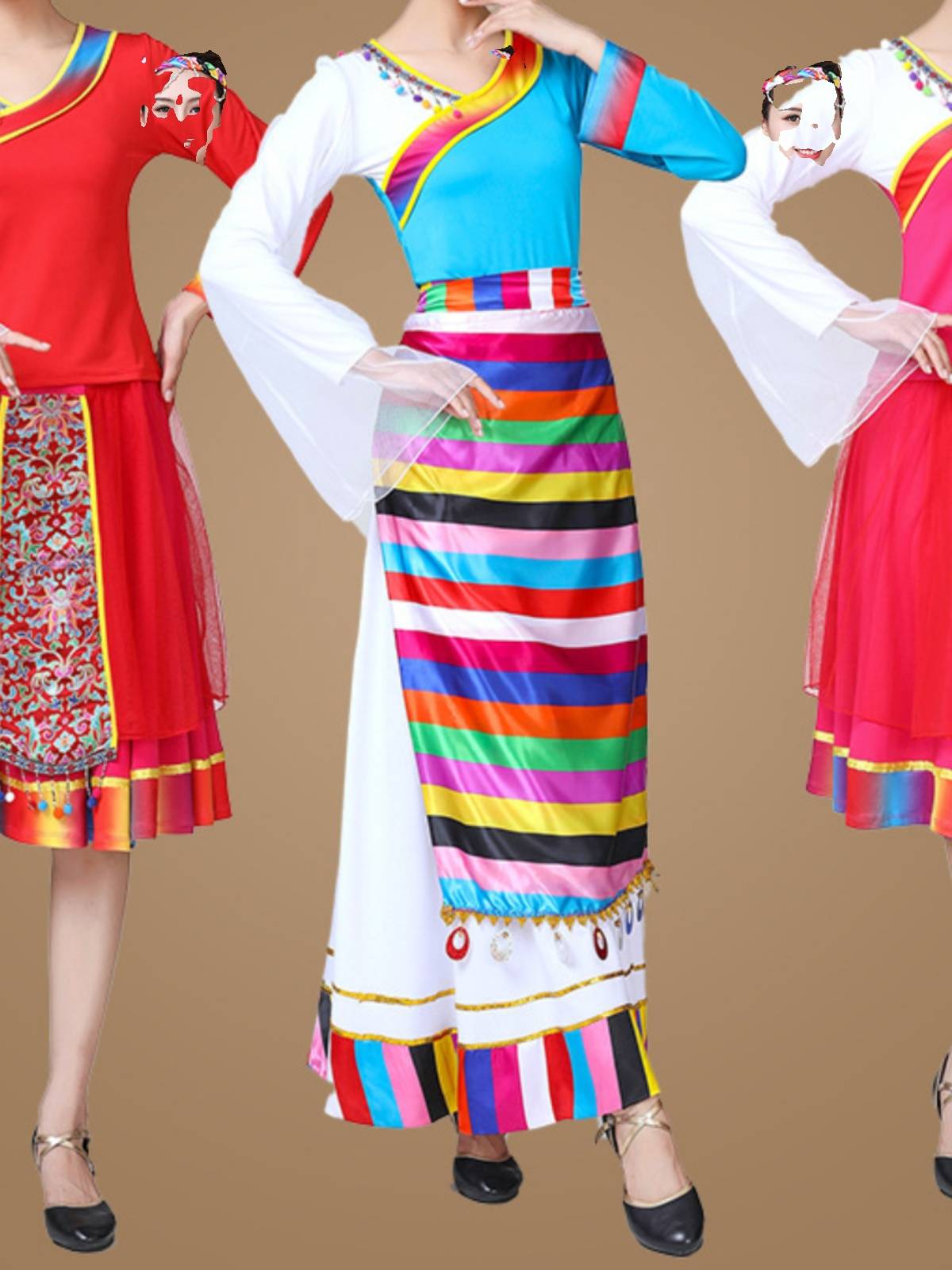 2024 Plaza Dance Clothing New Set Spring and Summer Long Sleeve Dance Clothing Tibetan Skirt National Dance April