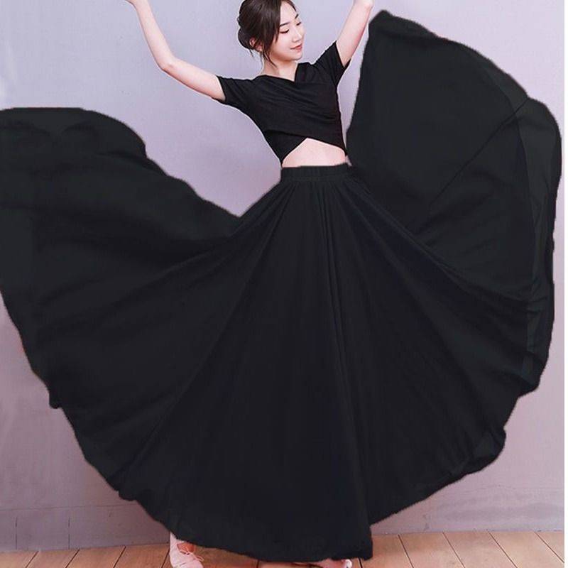 720 degrees oversized chiffon skirt big red square dancers dance skirt high waist and thin dancing skirt