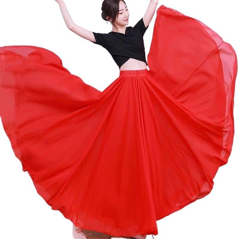 720 degrees oversized chiffon skirt big red square dancers dance skirt high waist and thin dancing skirt
