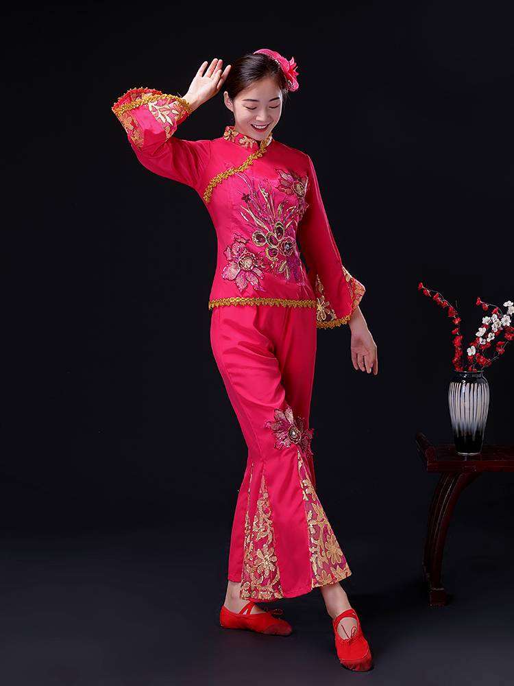 New Yangge clothing fan dance clothing ethnic wind waist drum performance service temple fair performance square dance service