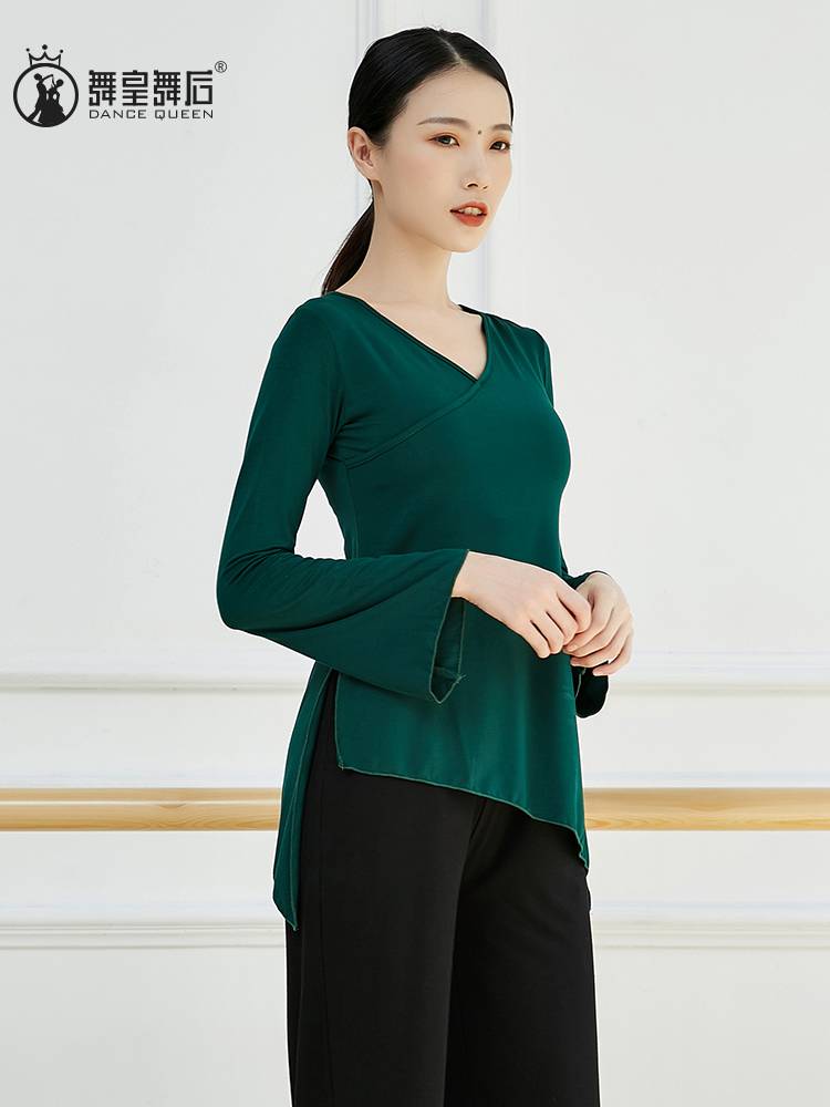 2024 summer new long -sleeved dance clothing classical dance exercises, female adult loose national dance -shaped dress top