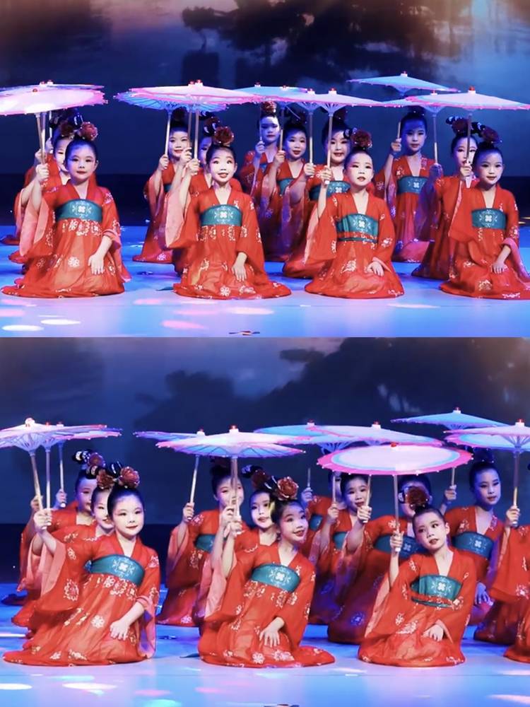 Hundred Dance Shocking Dance Performance Serving Hantang Dance Dance Dance Kindergarten New Year's Day Umbrella Prudes Classical Dance Girl Hanfu