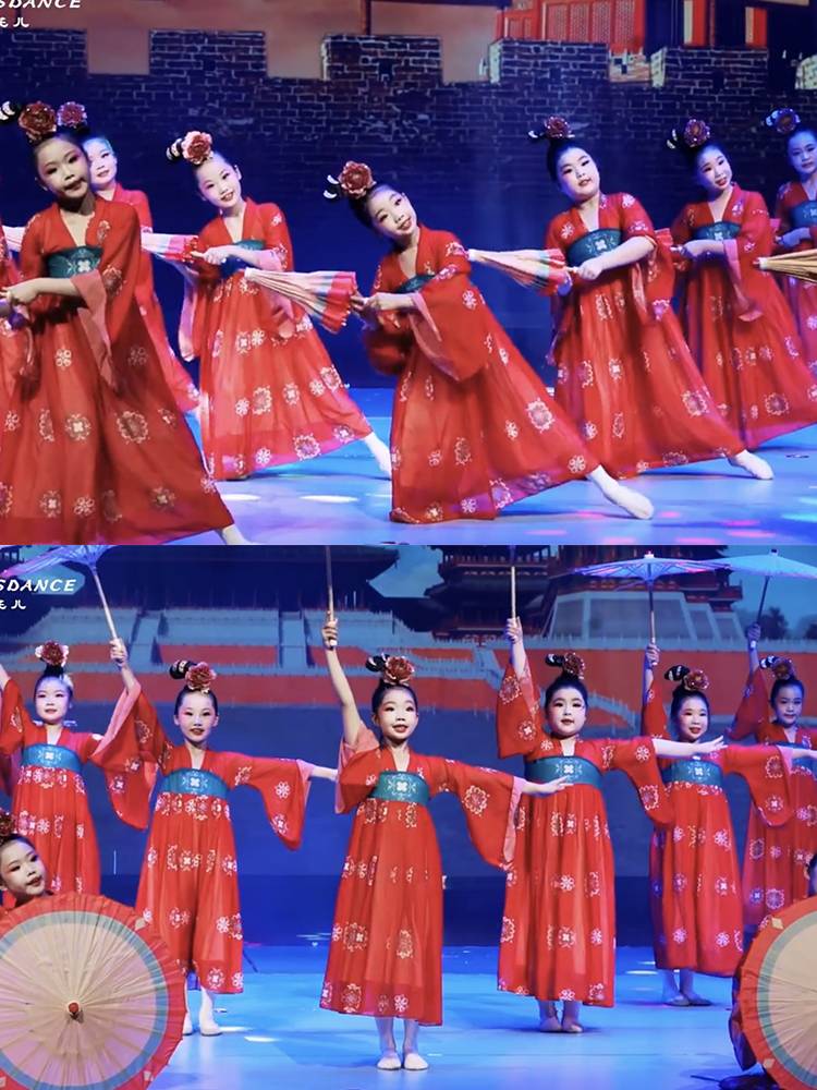 Hundred Dance Shocking Dance Performance Serving Hantang Dance Dance Dance Kindergarten New Year's Day Umbrella Prudes Classical Dance Girl Hanfu