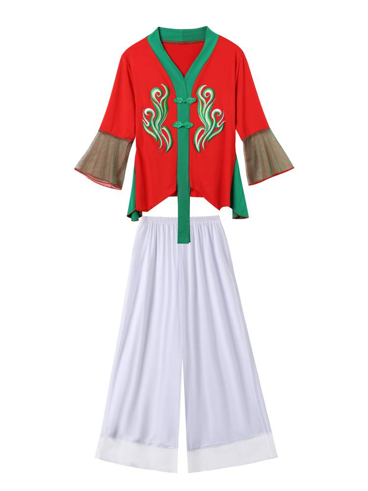 National Clothing New Fan Dance Fun Sleeve Sleeve Dance Set Classical Yangge clothing net yarn pants dance performance clothing