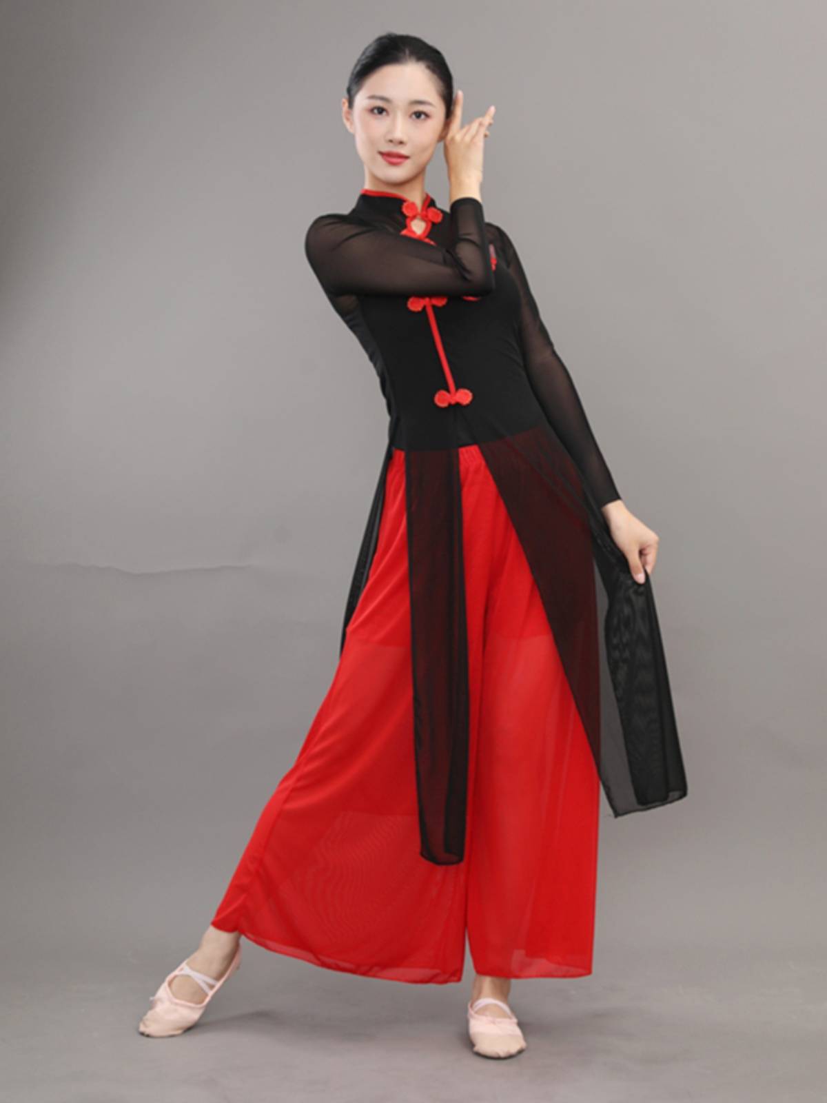 Chinese style classical dance cheongsam elegant female elastic gauze national style repair yangko performance service dance performance service
