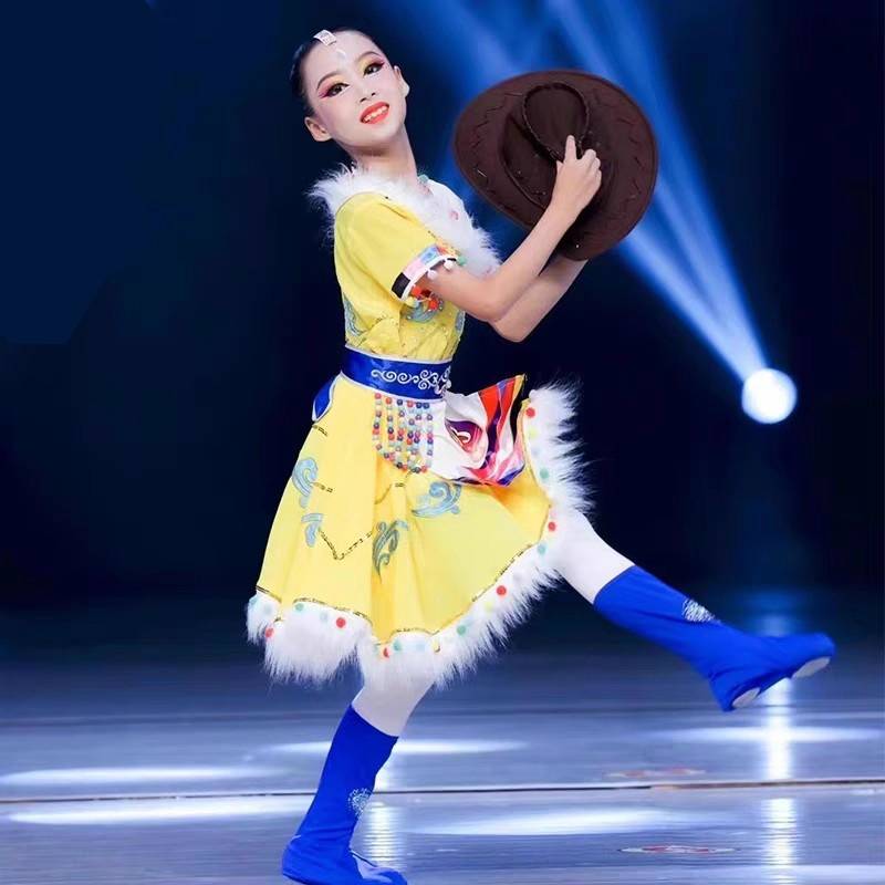 March three herdsmen New Song Children's Wish Children's Dance Test Tibetan Performance Female Performance Costume Ethnic Style