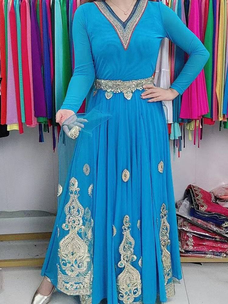 Xinjiang National Dance Plaza Dance San Dancing long European Roots Handmade hot drilling waist