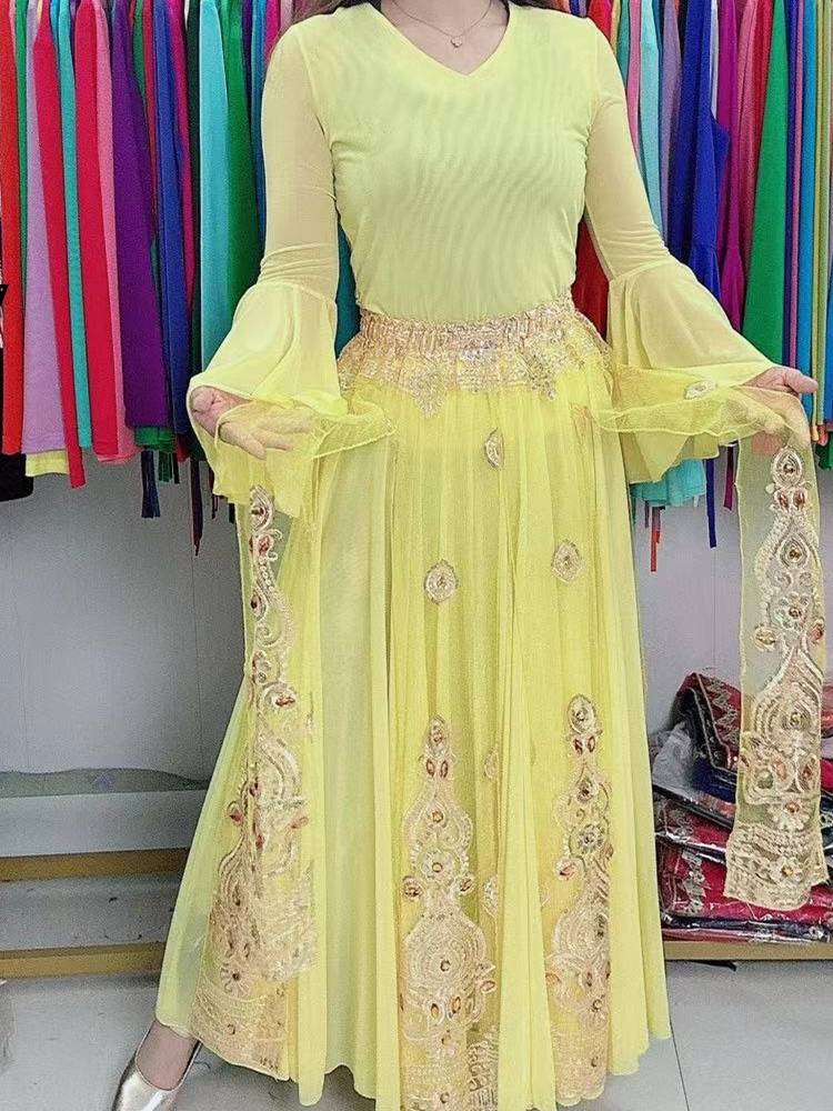 Xinjiang National Dance Plaza Dance San Dancing long European Roots Handmade hot drilling waist
