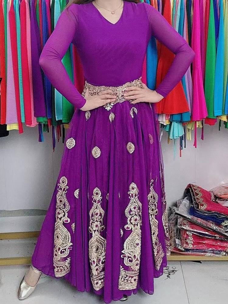 Xinjiang National Dance Plaza Dance San Dancing long European Roots Handmade hot drilling waist