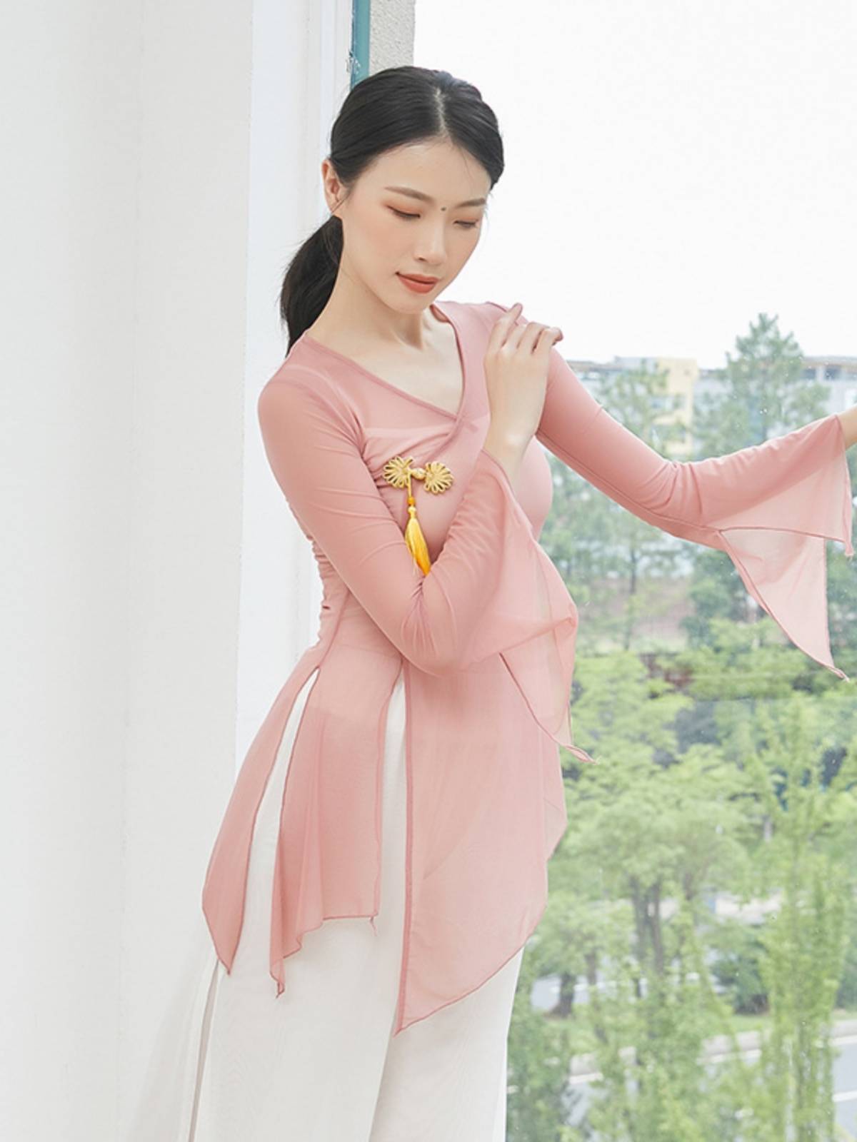 Classical dance clothing body rhyme, clothing, women's top, practice Chinese style dance ethnic net gauze dance clothing elegant fairy