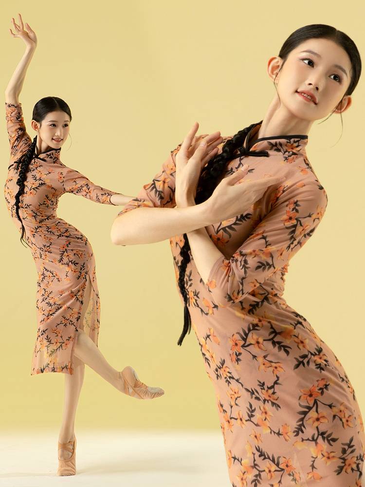 Cheongsam dance service classical dance special elastic high -end professional high -end performance service improved new retro net yarn