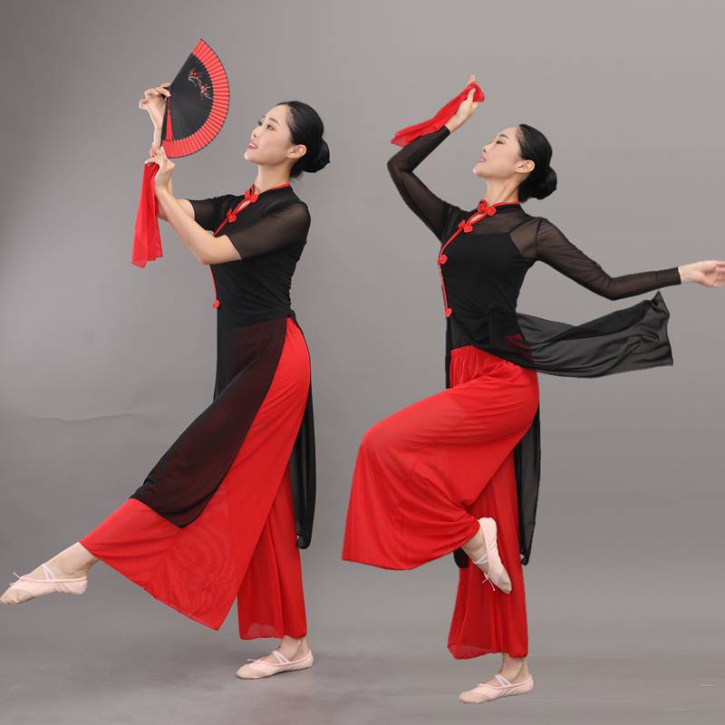 Chinese style classical dance cheongsam elegant female elastic gauze national style repair yangko performance service dance performance service