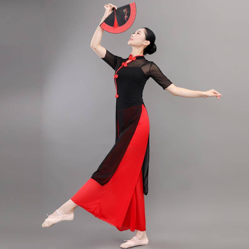 Chinese style classical dance cheongsam elegant female elastic gauze national style repair yangko performance service dance performance service