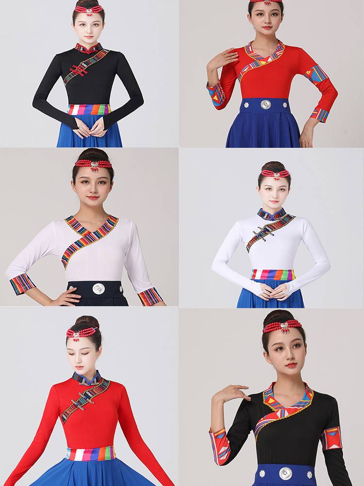 Ethnic minority style Tibetan dance clothing female stage performed Guizhuang Zhuoma half -body milk silk shirt short sleeves