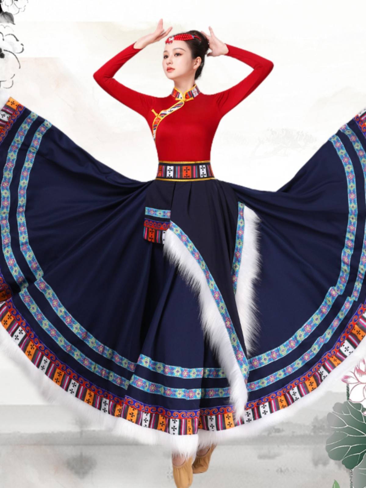 Tibetan dance dress show for ethnic minority adult students to practice Tibetan dance