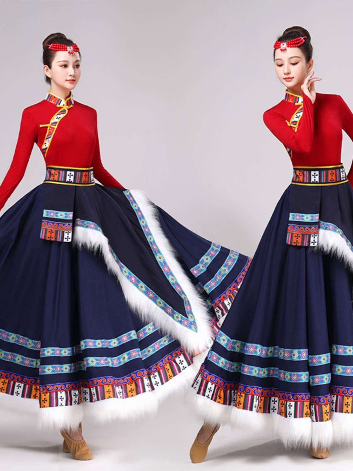 Tibetan dance dress show for ethnic minority adult students to practice Tibetan dance