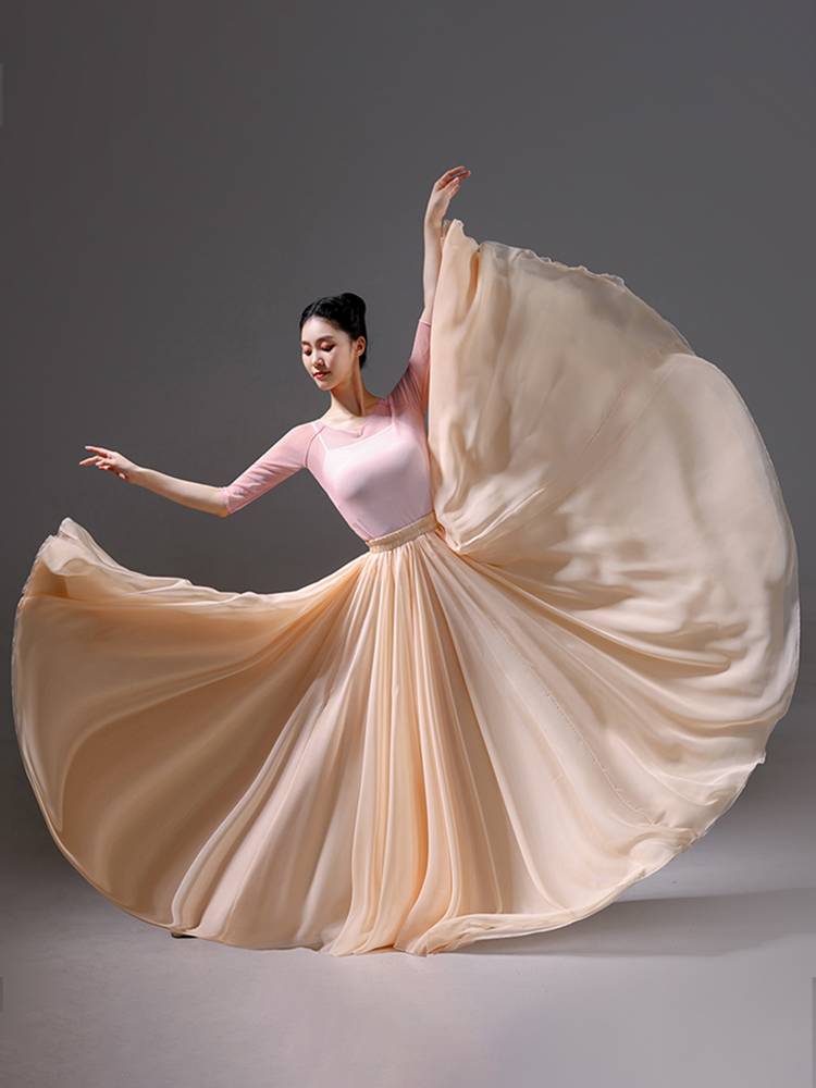 Xinjiang Dance Dance Skirt 720 degrees double -layer chiffon vitamin dance shows the Chinese modern dance exercise skirt