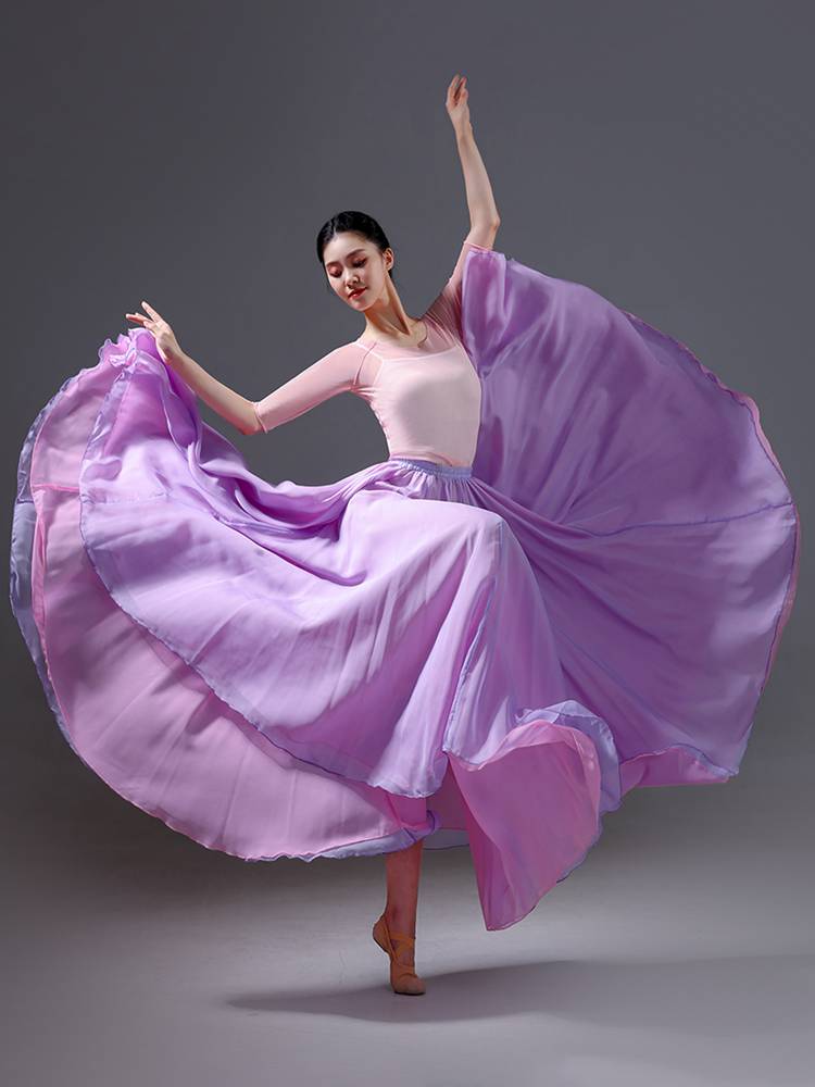 Xinjiang Dance Dance Skirt 720 degrees double -layer chiffon vitamin dance shows the Chinese modern dance exercise skirt