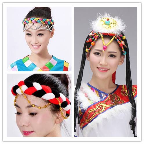 Ethnic dance head jewelry Tibetan dancing braid Tibetan hat stage performance accessories