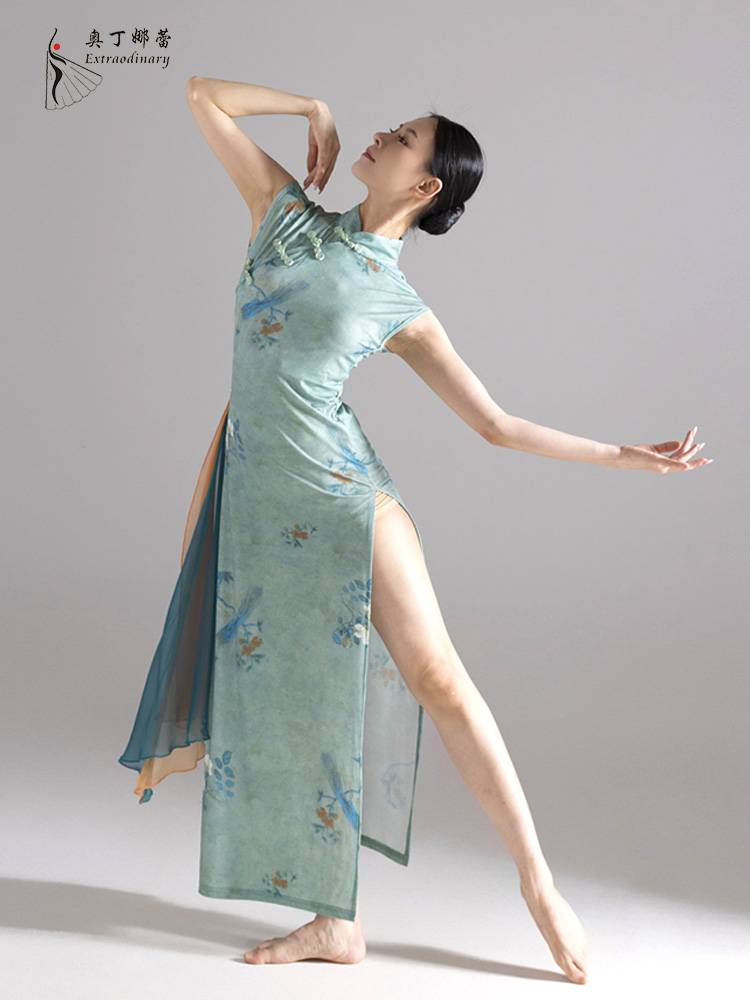 Cheongsam dance clothing dancing special elastic classical dance clothing body rhyme slim Chinese dance dress performance service female