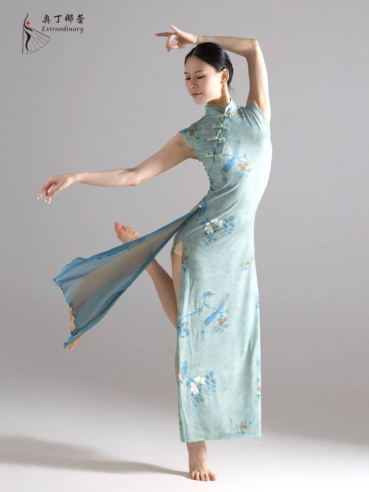 Cheongsam dance clothing dancing special elastic classical dance clothing body rhyme slim Chinese dance dress performance service female