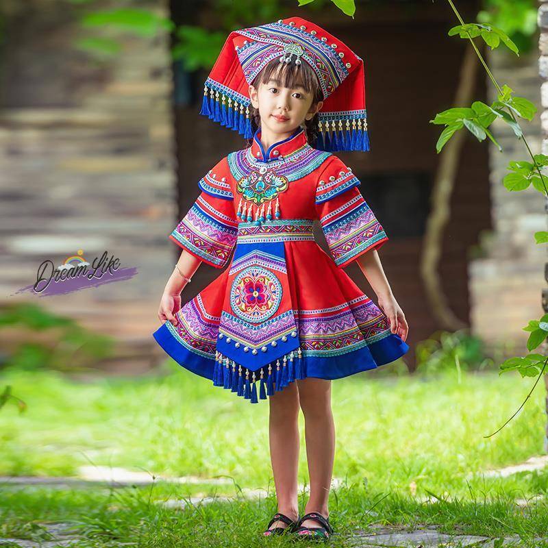 Guangxi March Three Children's Zhuang Costume Little Ethnic Ou Yao Performing Yao Performance Male and Girls Dance Performance