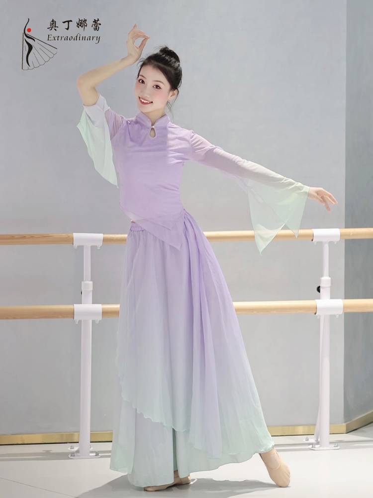 Classical dance clothing female elegant body rhyme gauze Chinese dance exercise cheongsam top national performance clothing new style