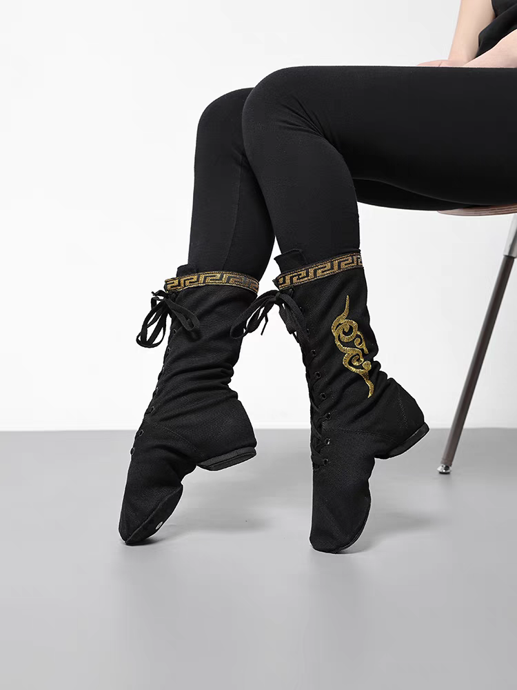Xinjiang Mongolian Dance Shoes, Tibetan Victoria National Dance Mongolian Dance Mongolian Dance Men and Woman Soft Bottom Practice Shoes Art Test Dance Boots