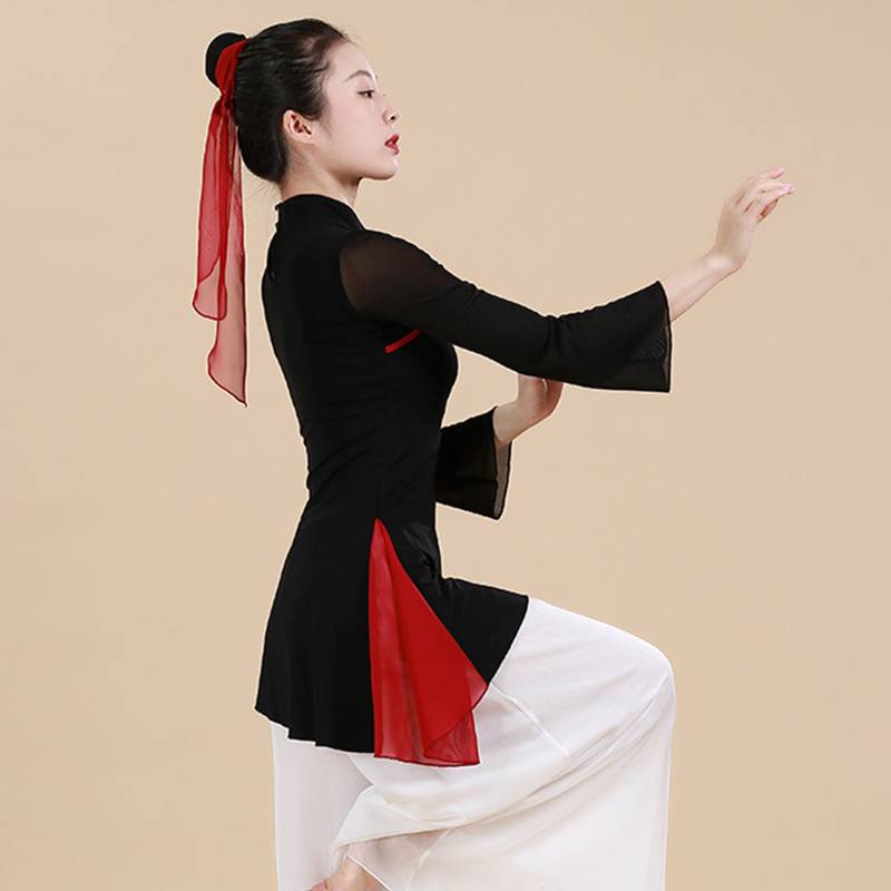 New classical dance cheongsam dance clothing female gauze Chinese dance national style watches performance exercise clothing elastic top