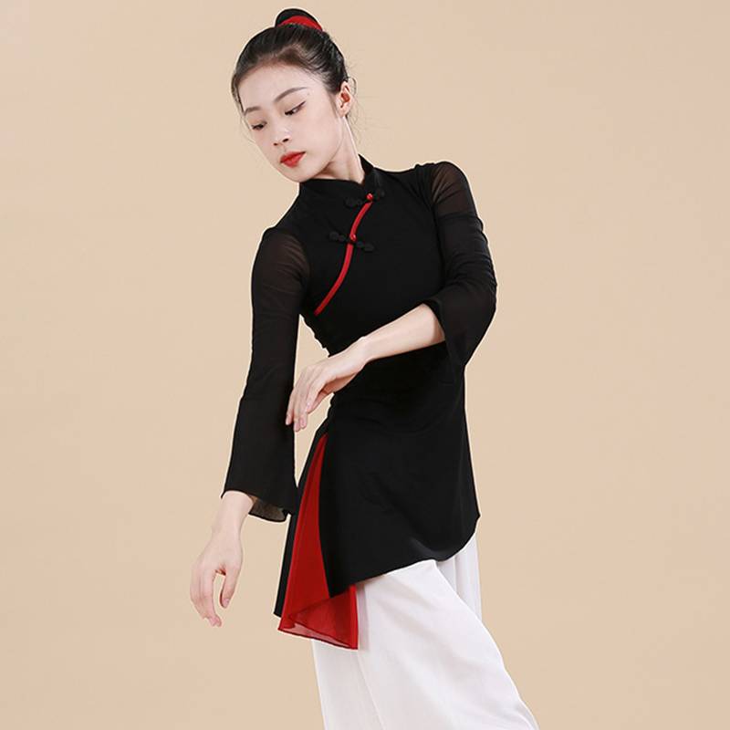 New classical dance cheongsam dance clothing female gauze Chinese dance national style watches performance exercise clothing elastic top